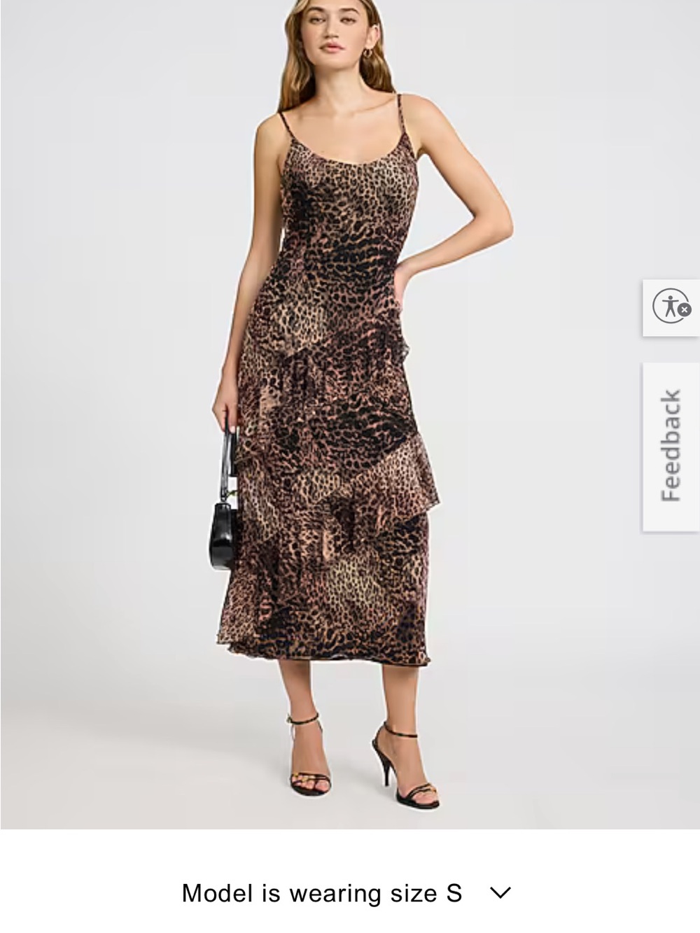Express Leopard Mesh Scoop Neck Sleeveless Ruffle Midi Dress